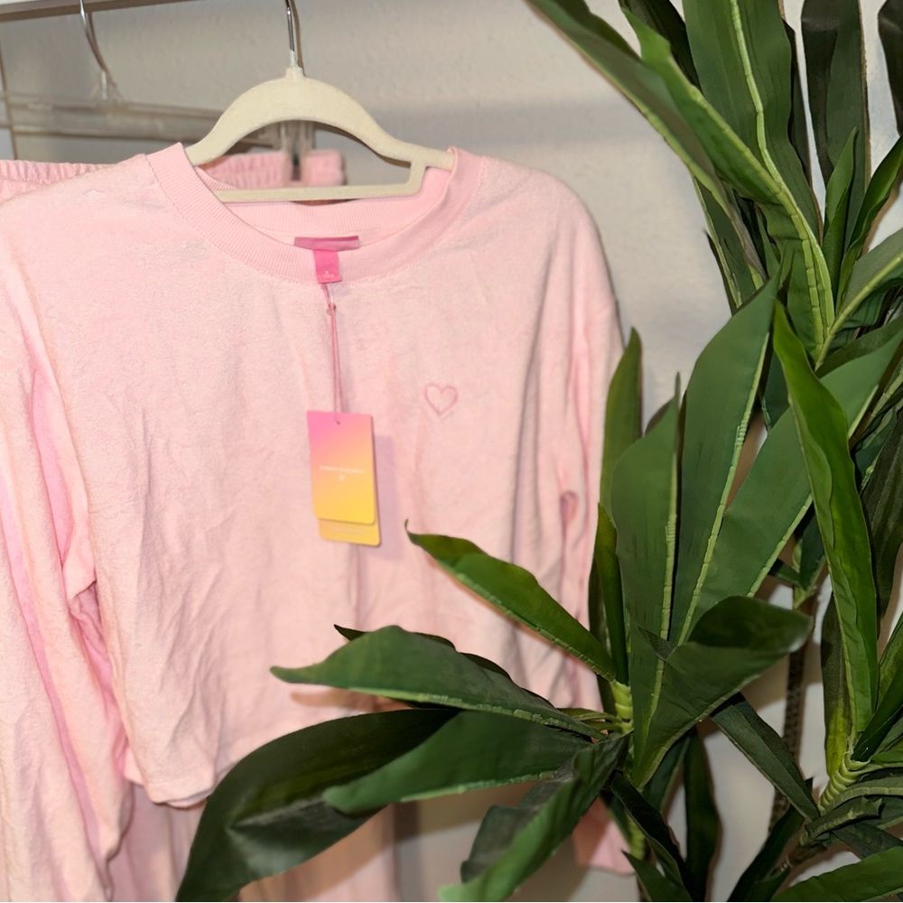 STONEY CLOVER LN x TARGET pink terry crop heart crew